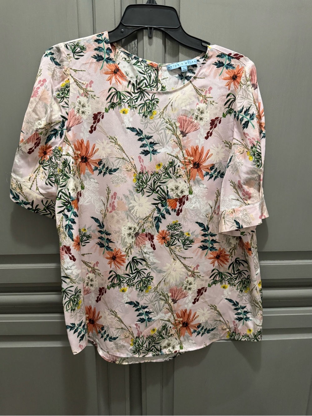 ANTONIO MELANI Pink Floral Short-Sleeve Blouse